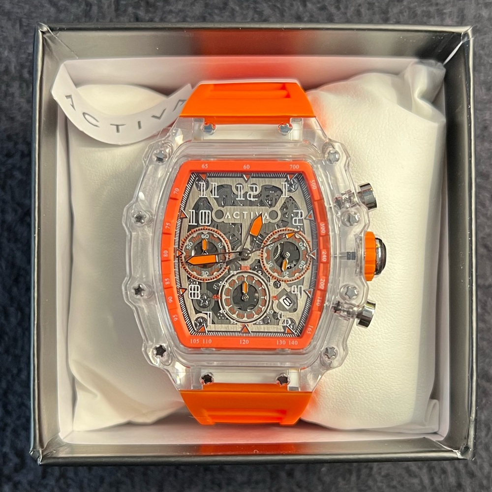 ActivaFury Invicta Men’s Watch-44.3mm MOD-ACW2305-003 Clear&Orange Skeleton(NWT)
